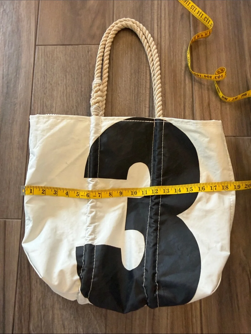 Sea Bags Maine Tote Bag with Black Number 3 Print - Rope Handles. Recycled Sails - Picture 14 of 16
